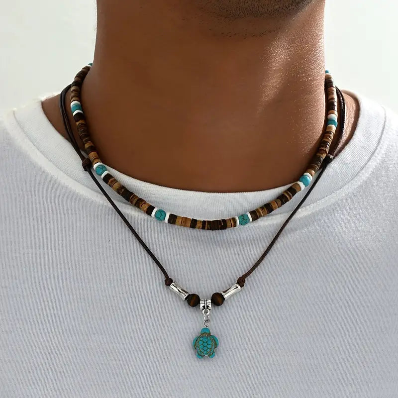 Collana di lusso per uomini con perle in turchese e occhio di tigre | Oro