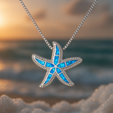 Collana con stella marina luminosa e opale | Oro bianco