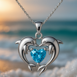 Collana doppia con delfini dell'amore | Oro bianco