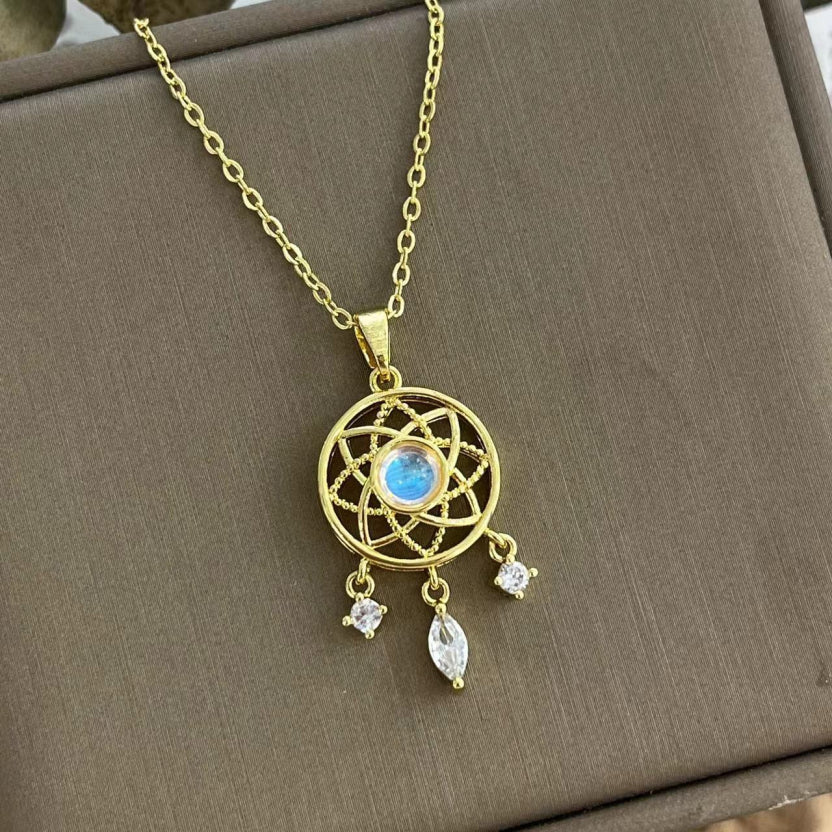 Collana in pietra di luna - Acchiappasogni | Oro bianco