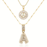 Collana con iniziale in pavé | Oro bianco