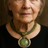 Collana rétro con pendente etnologico in cristallo verde | Oro