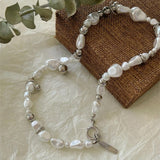 Collana rétro con perle e perline | Oro bianco