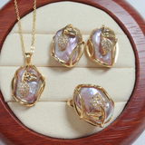 Collana totale + orecchini con perle d'oro d'acqua | Oro