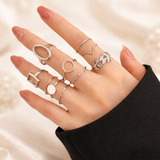 Set di 11 anelli retrò | Oro bianco