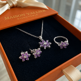 Set di gioielli ametista fiore | Oro bianco