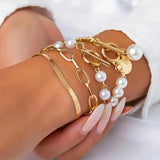 Set di bracciali chic - serpente, perle & maglie | Oro