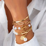 Set di bracciali chic - serpente, perle & maglie | Oro