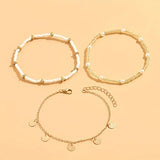 Set di cavigliere sovrapposte in stile costiero 3 pezzi | Oro