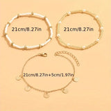 Set di cavigliere sovrapposte in stile costiero 3 pezzi | Oro