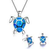 Set collana e orecchini con tartaruga marina in opale | Oro bianco