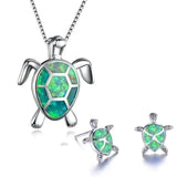 Set collana e orecchini con tartaruga marina in opale | Oro bianco
