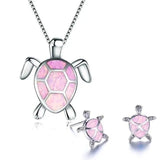 Set collana e orecchini con tartaruga marina in opale | Oro bianco