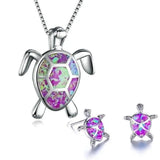 Set collana e orecchini con tartaruga marina in opale | Oro bianco
