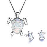 Set collana e orecchini con tartaruga marina in opale | Oro bianco