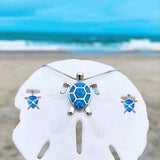 Set collana e orecchini con tartaruga marina in opale | Oro bianco