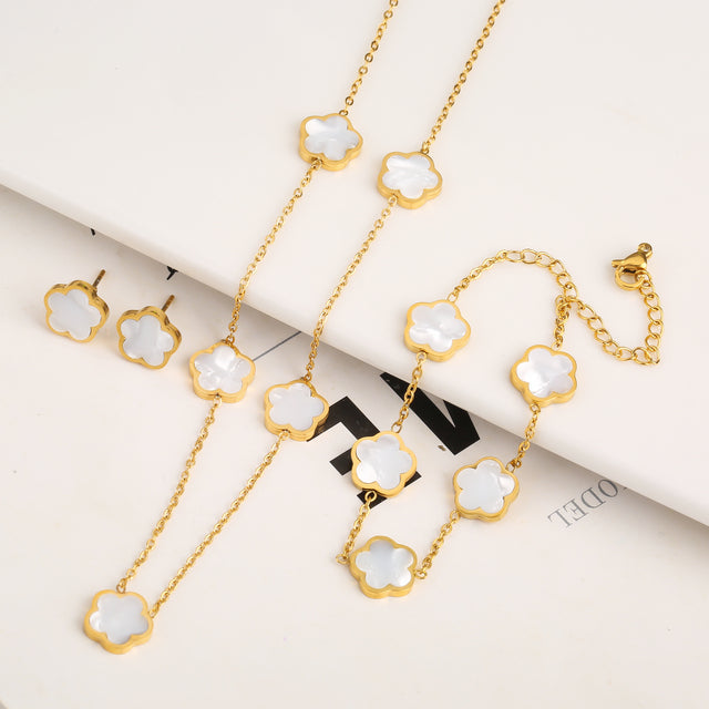 Set Bracciale+Collana+Orecchini quadrifoglio | Oro