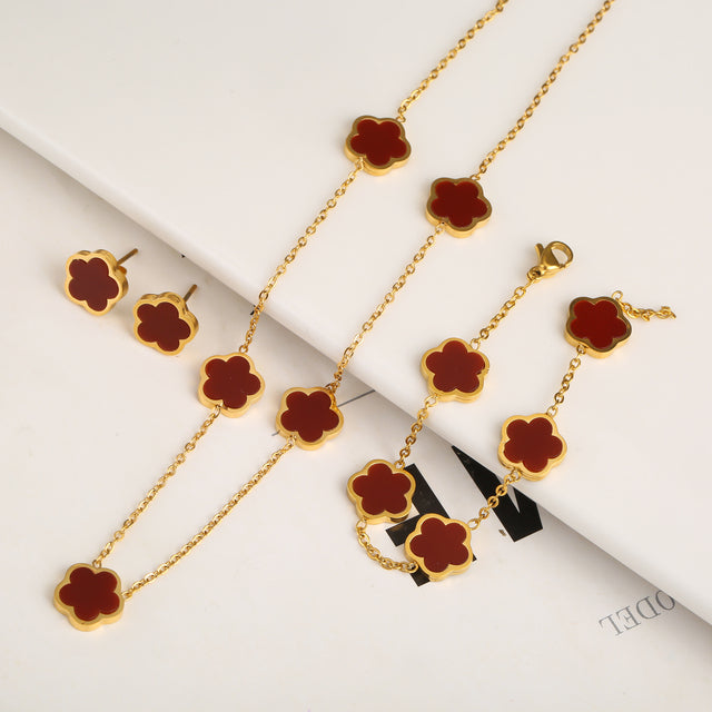 Set Bracciale+Collana+Orecchini quadrifoglio | Oro